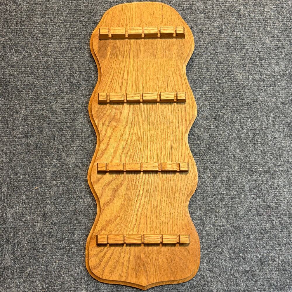 Vintage Wooden Wall Hanging Souvenir Spoon Display Rack Holder 20 Slot 19" Oak